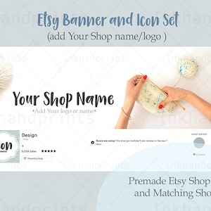 JPG Banner und Symbol-Set Etsy Backdrop, Strickwolle Etsy Cover Icon Bild, Etsy Stoff Minimalist Banner, Häkelnadel Cover Stock Foto