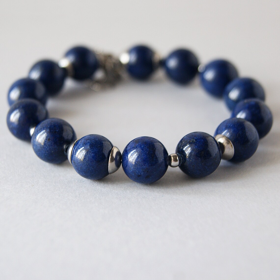 Navy blue jade bead bracelet. Semiprecious stone bracelet. Etsy