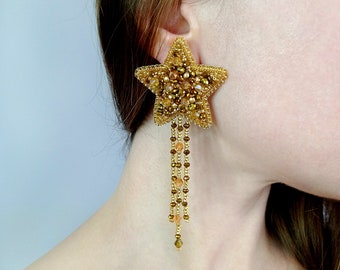 Beaded Gold Star Earrings