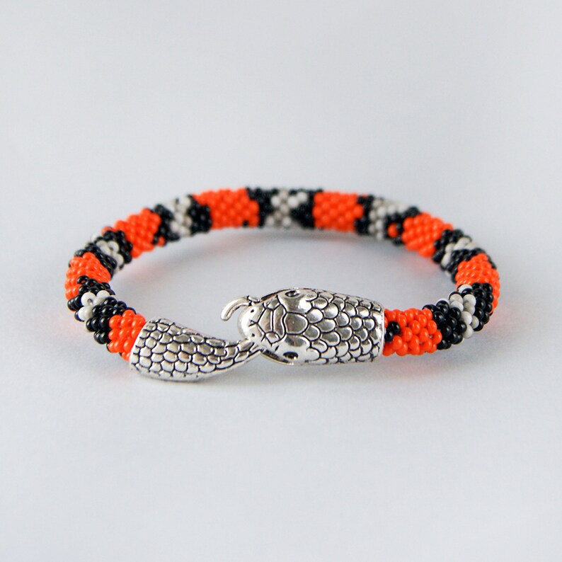 Royal snake bead bracelet. Orange black bracelet. Seed bead Etsy