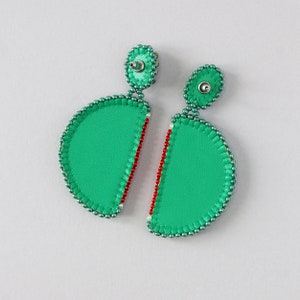 Watermelon earrings. Fruit beaded earrings. Bright red-green earrings. image 4