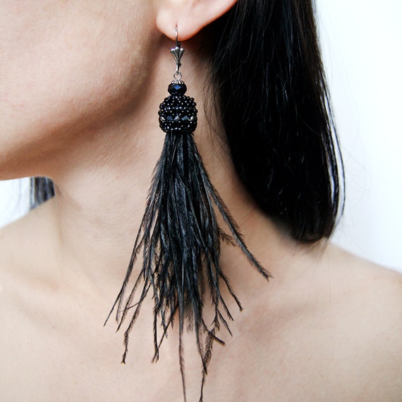 black ostrich feather earrings
