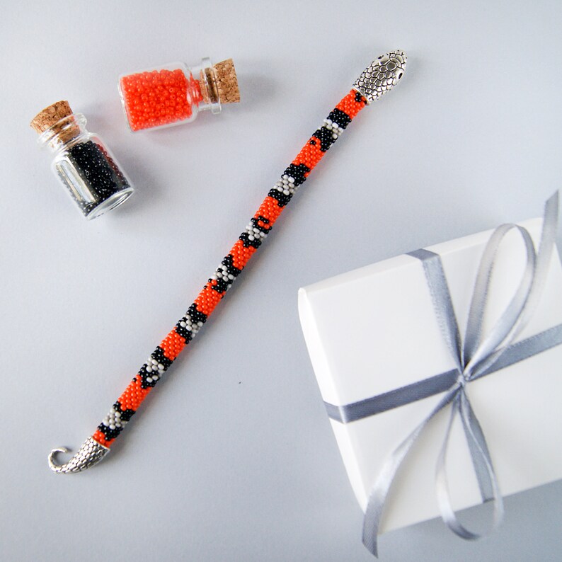 Royal snake bead bracelet. Orange black bracelet. Seed bead Etsy