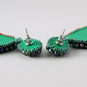 Watermelon earrings. Fruit beaded earrings. Bright red-green earrings. image 3