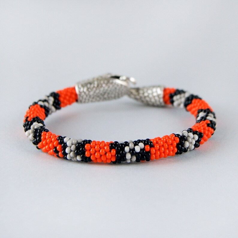 Royal snake bead bracelet. Orange black bracelet. Seed bead Etsy