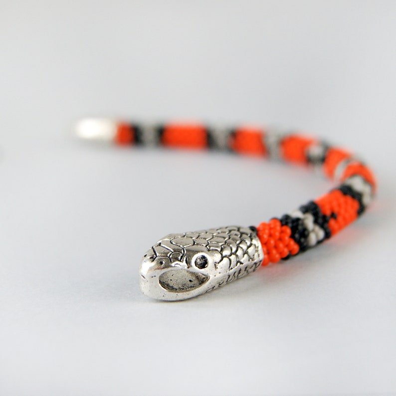 Royal snake bead bracelet. Orange black bracelet. Seed bead Etsy