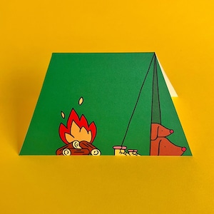 pour les Fêtes, illustrée, découpée, dépliante, chiens avec enveloppe | Tente | postale | Camping | de voeux Wishing | Feu de camp | Randonnée en plein air