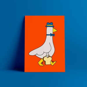Office Pigeon Mini Print A5 Mini Poster Art Print Illustration Card Abstract Graphic Kids Room Bird Animal Orange image 1