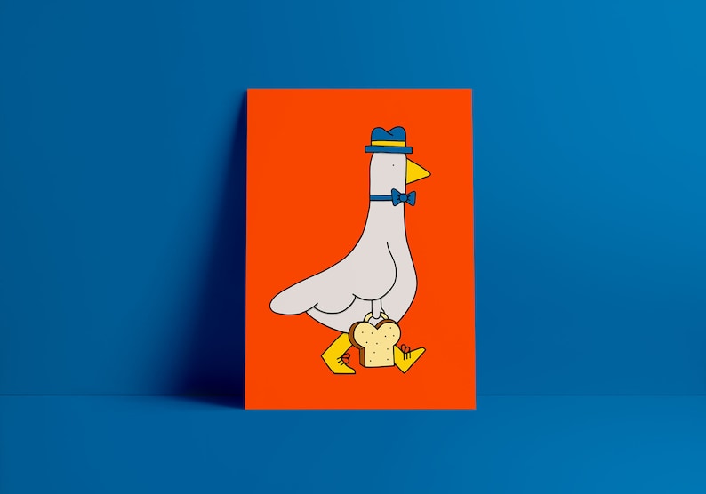 Office Pigeon Mini Print A5 Mini Poster Art Print Illustration Card Abstract Graphic Kids Room Bird Animal Orange image 1