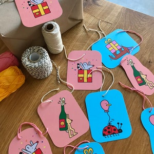 Cadeaulabels set van 4 met touw Illustratie Dieren Verjaardag Feest Kaarten Inpakken Party Cadeaus Labels Accesoires afbeelding 10