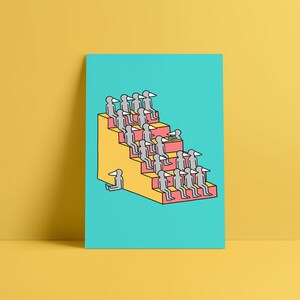 Dudes On Stairs Illustrated A3 print Illustration Poster Abstract Graphic Art Print image 2