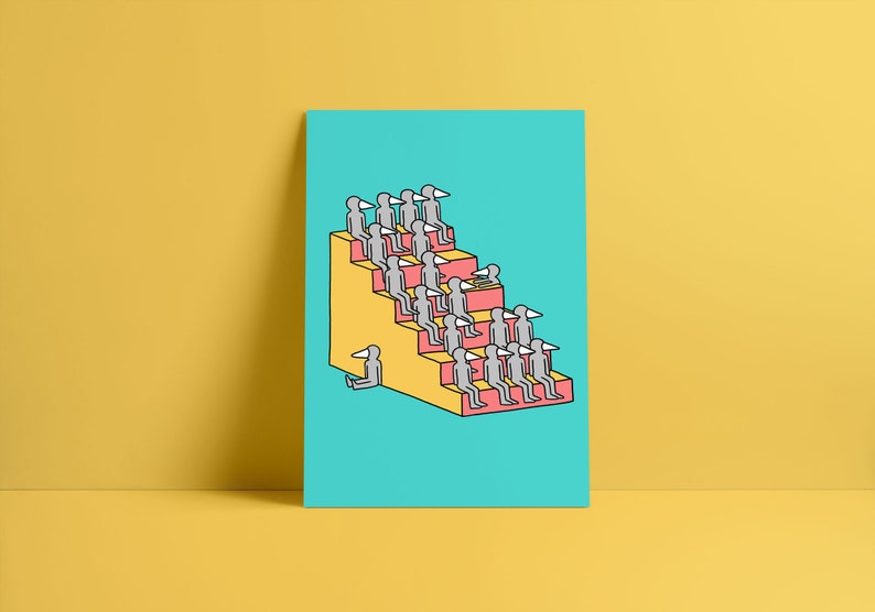 Dudes On Stairs Illustrated A3 print Illustration Poster Abstract Graphic Art Print image 2