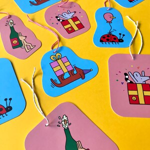 Cadeaulabels set van 4 met touw Illustratie Dieren Verjaardag Feest Kaarten Inpakken Party Cadeaus Labels Accesoires afbeelding 5