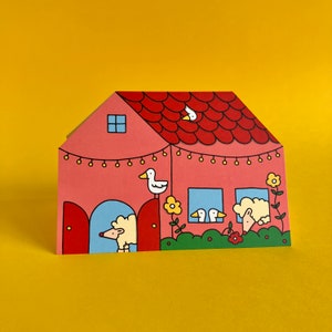 Geïllustreerde Vouwkaart Feestelijke Boerderij Dieren Met Envelop | Ansichtkaart | Wenskaart | Verjaardag | Feest | Party | Huis vorm