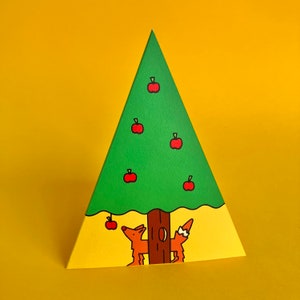 Biglietto illustrato con fustellatura pieghevole Foresta con volpe con busta / Cartolina / Celebrazione / Biglietto di auguri / Alberi / Mele