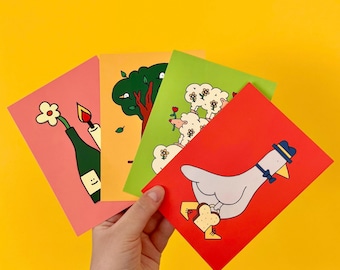 Illustrated Animal Postcards Set A6 | Kids Room Decor Greeting Cards Art Prints