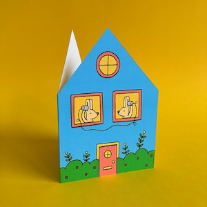 illustrée découpée à l'emporte-pièce dépliante Lapins avec enveloppe | postale | Célébration | de voeux Wishing | Maison | Déménagement
