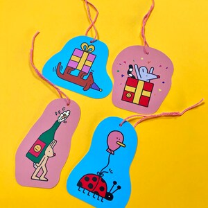 Cadeaulabels set van 4 met touw Illustratie Dieren Verjaardag Feest Kaarten Inpakken Party Cadeaus Labels Accesoires afbeelding 6