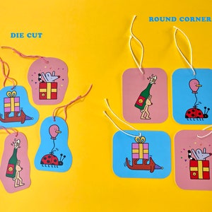 Cadeaulabels set van 4 met touw Illustratie Dieren Verjaardag Feest Kaarten Inpakken Party Cadeaus Labels Accesoires afbeelding 3