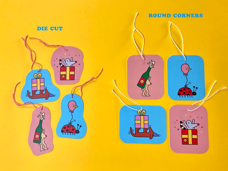 Cadeaulabels set van 4 met touw Illustratie Dieren Verjaardag Feest Kaarten Inpakken Party Cadeaus Labels Accesoires afbeelding 3