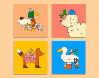 Geïllustreerde Dieren Vrienden Ansichtkaarten set | Kinder kamer Wenskaarten