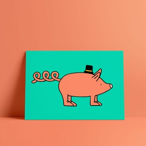 Pig With A Hat Mini Print A5 | Mini Poster | Art Print | Illustration Card | Abstract | Graphic | Kids Room | Farm Animals | Green | Pink