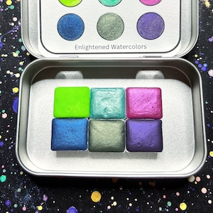 Aurora Palette 6 Half Pan Watercolor Palette by Enlightened Art Supply / Glow Paint / Northern Lights / Ultraviolet / Solar Flare