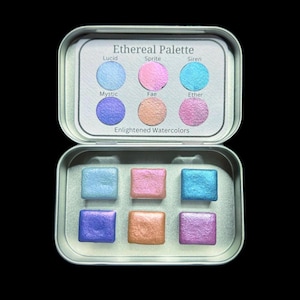Ethereal Palette 6 Half Pan Watercolor Palette by Enlightened Art Supply / Fae / Sprite / Ether / Siren / Mystic / Lucid / Color Shifting