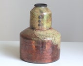 Bronze yellow Raku ceramic handmade vase with black crackles, Belu ceramics
