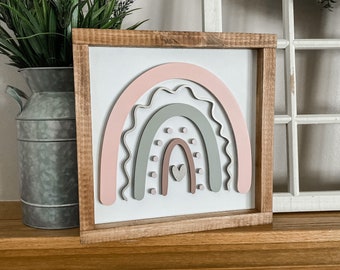 Boho Pink Rainbow Nursery Decor: Girl's Room Wall Art