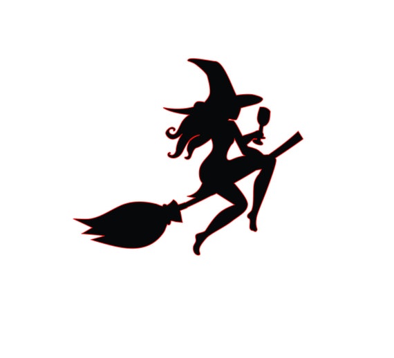 Halloween Witch Riding Her Broom With Wine SVG, PNG, Jpg