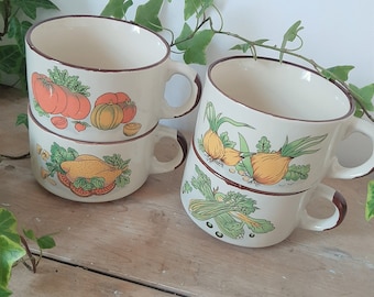 Vintage Soup Dishes, Soup Bowls, Soup Mugs, Retro Soup Bowls, 1970's, Shell Promotion Soup Bowls, Shell Petrol Promotional Soup Cups, Tomato