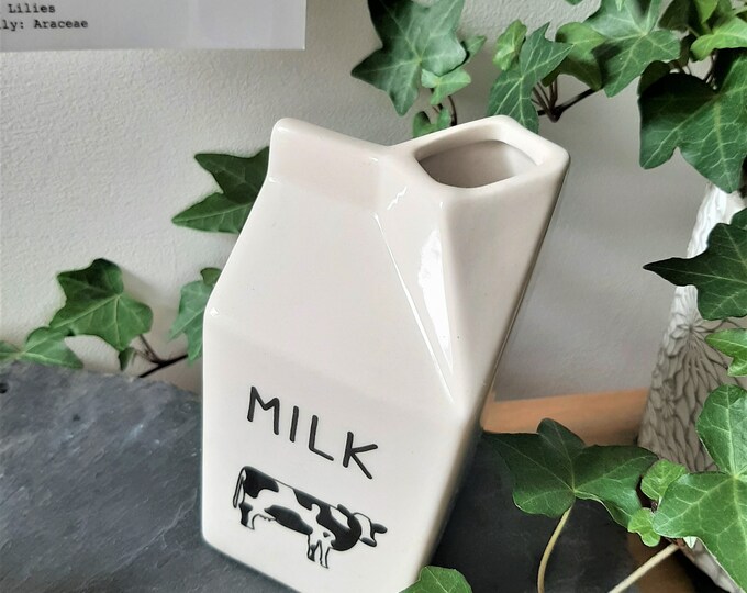 Ceramic Milk Carton, Ceramic Vase, Ceramic Milk Jug, Freestanding Vase