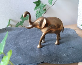 Vintage Small Solid Brass Elephant, Elephant With Trunk Up, Lucky Elephant, Solid Brass, Bohemian, Elephant Decor, Paperweight, Feng Shui