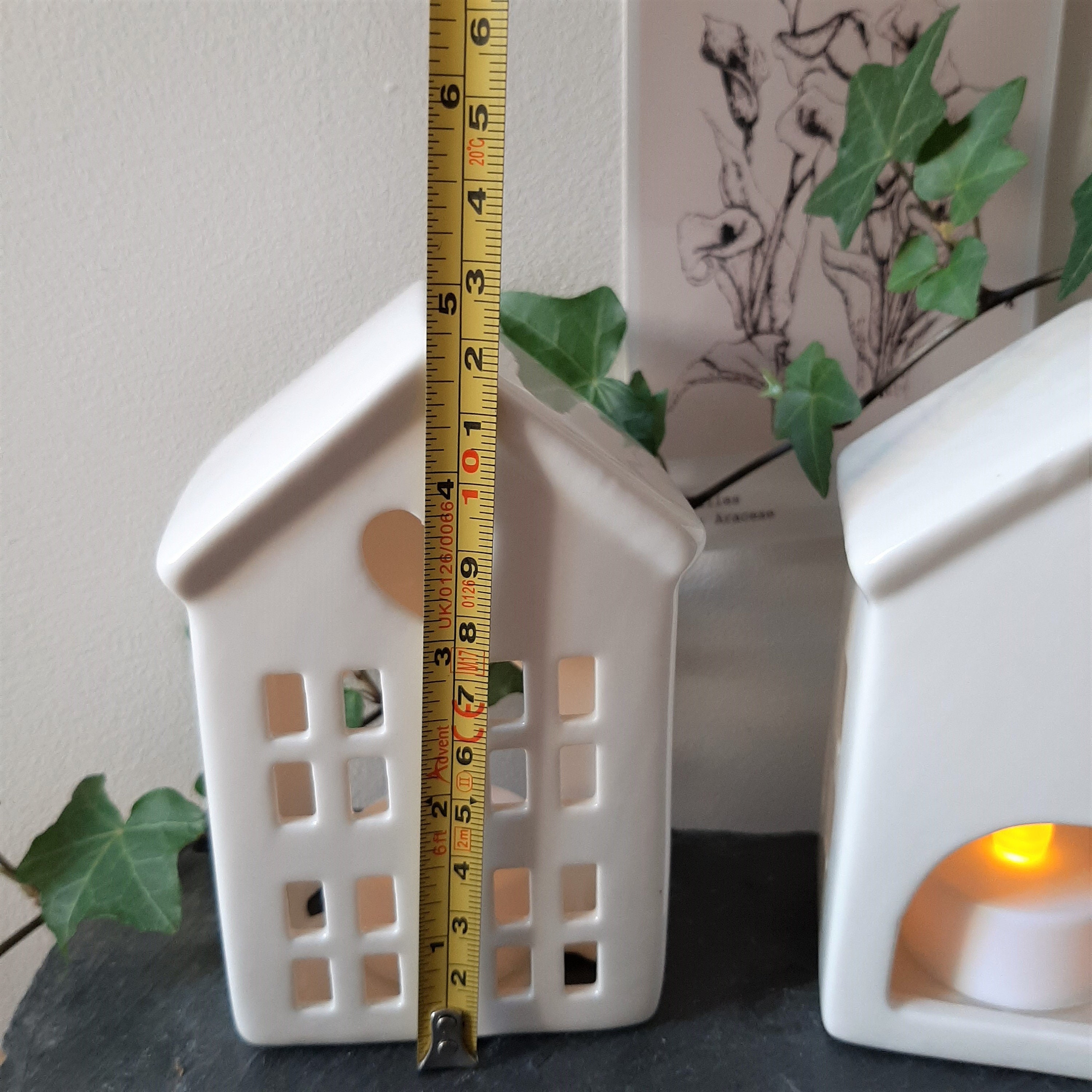 White Ceramic House Tealight Holder Cut Out Windows and Etsy