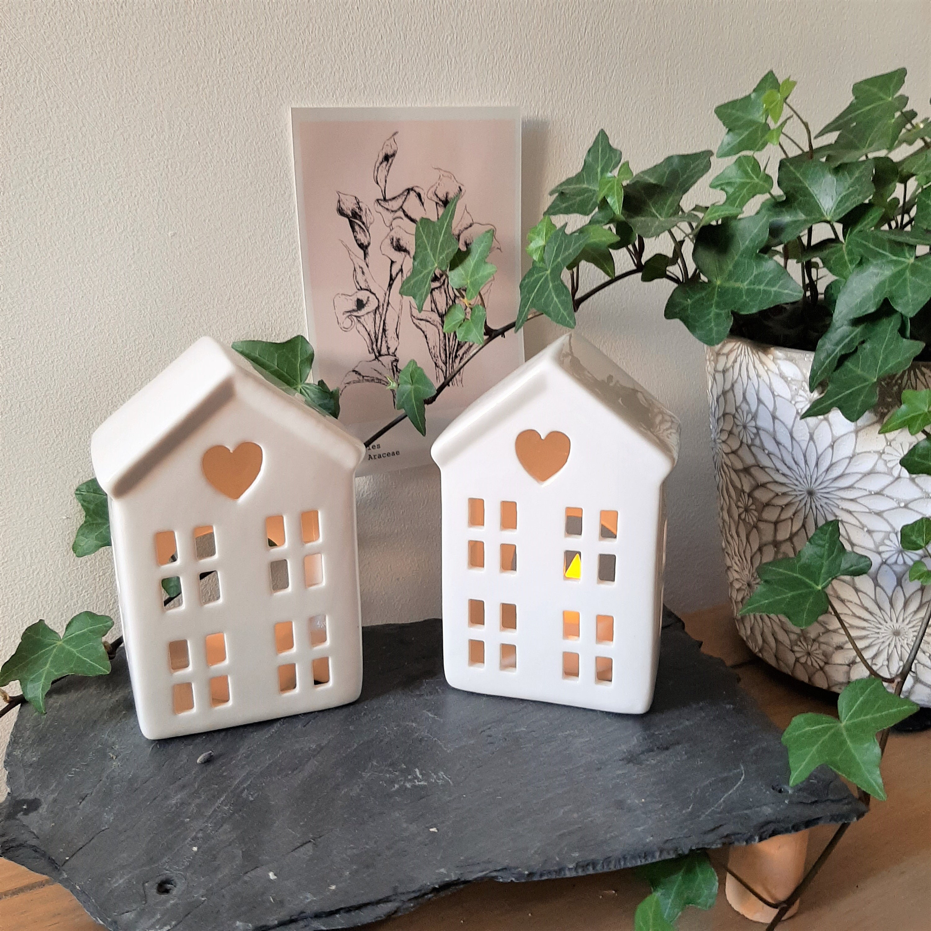 White Ceramic House Tealight Holder Cut Out Windows and Etsy