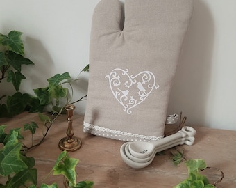 Linen Oven Mitt, Rustic Kitchen Decor, Linen Kitchen Glove,  Linen Kitchen Mitten with Heat-Insulated Padding, Protective Cooking Gloves