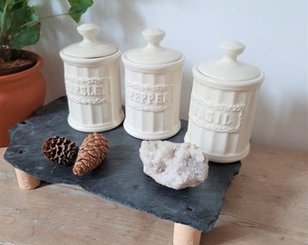 Herb Pots, Ceramic Spice Jar, Parsley, Basil, Pepper, Dried Herb Pots, Cream Glazed Herb Pots, Small Pots, Storage Pots, Kitchen Storage Pot