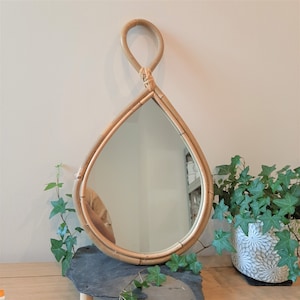 Large Artisan Teardrop Rattan Mirror, Teardrop Mirror, Handmade Rattan Vanity Mirror, Wall Mirror, Wall Rattan Mirror, Rattan Woven Mirror