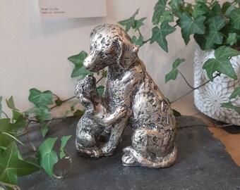 Dog with Puppy Figurine,  Sculpture for Dog Lovers, Puppy Home Decor, Mother Gift, Silver Resin Dogs Gift, Handmade Gift