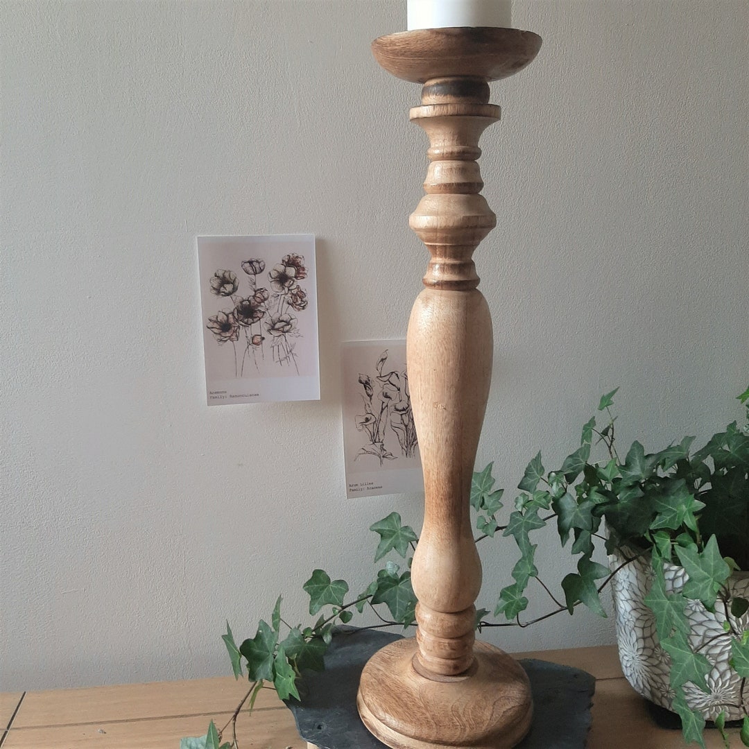 Large Chunky Light Wood Candle Stick Candle Holder Solid Etsy