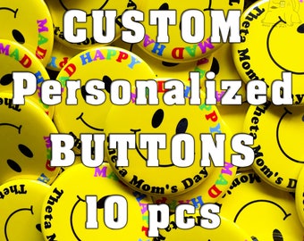 Custom Pin Buttons, Personalized Photo, Logo Buttons, 1 inch, Set of 10