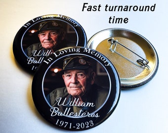 Personalized Memorial Funeral Button Pins - Forever in Our Hearts, Family Loss Badges with Custom Picture and Text