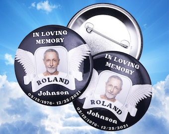 Spilla commemorativa personalizzata con foto, spilla "In Lodevole Ricordo" - Tempi di consegna rapidi