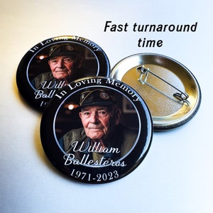 Personalized Memorial Funeral Button Pins - Forever in Our Hearts, Family Loss Badges with Custom Picture and Text
