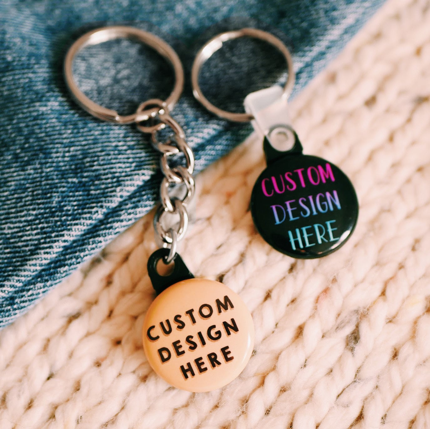 Mirror Back Button Keychains, Custom Keychain Set