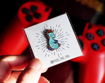 Pin de esmalte de unicornio gamer kawaii, broche de videojuego