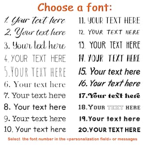 Puede incluir: Un gr&aacute;fico que muestra 20 estilos de fuente diferentes para texto. El texto en cada estilo de fuente dice "Your text here" o "YOUR TEXT HERE".