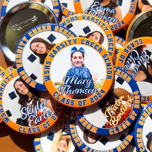 Big size pinbacks button - 3.5 inch. Personalized button for Graduation, Birthdays, Anniversaries. Custom Photo and Text with color ring.