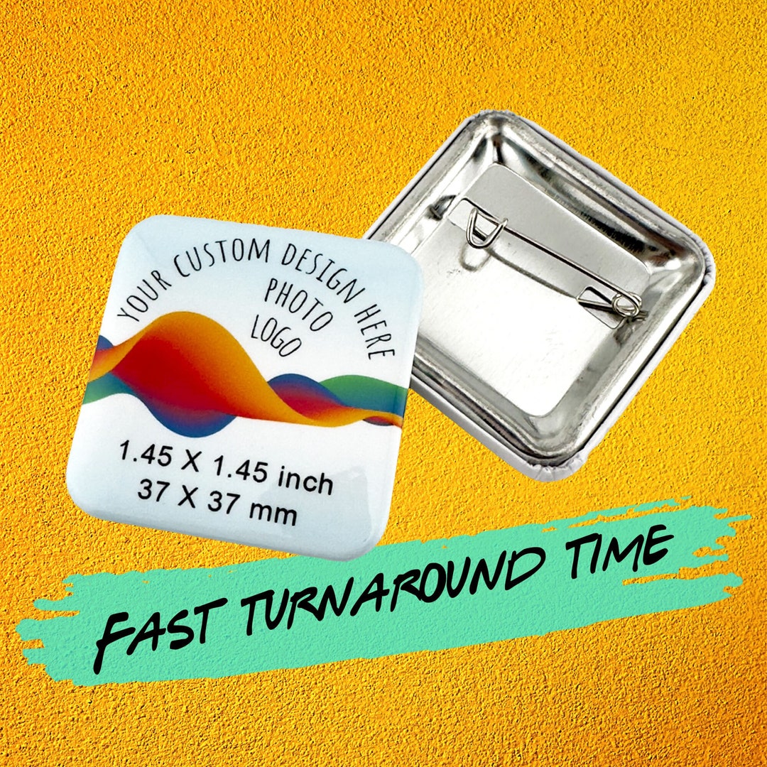 Unique Square Logo Badge - Customized Pin Button for Branding and ...